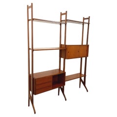 Bibliothèque étagère italienne double modulable vintage en teck des années 60