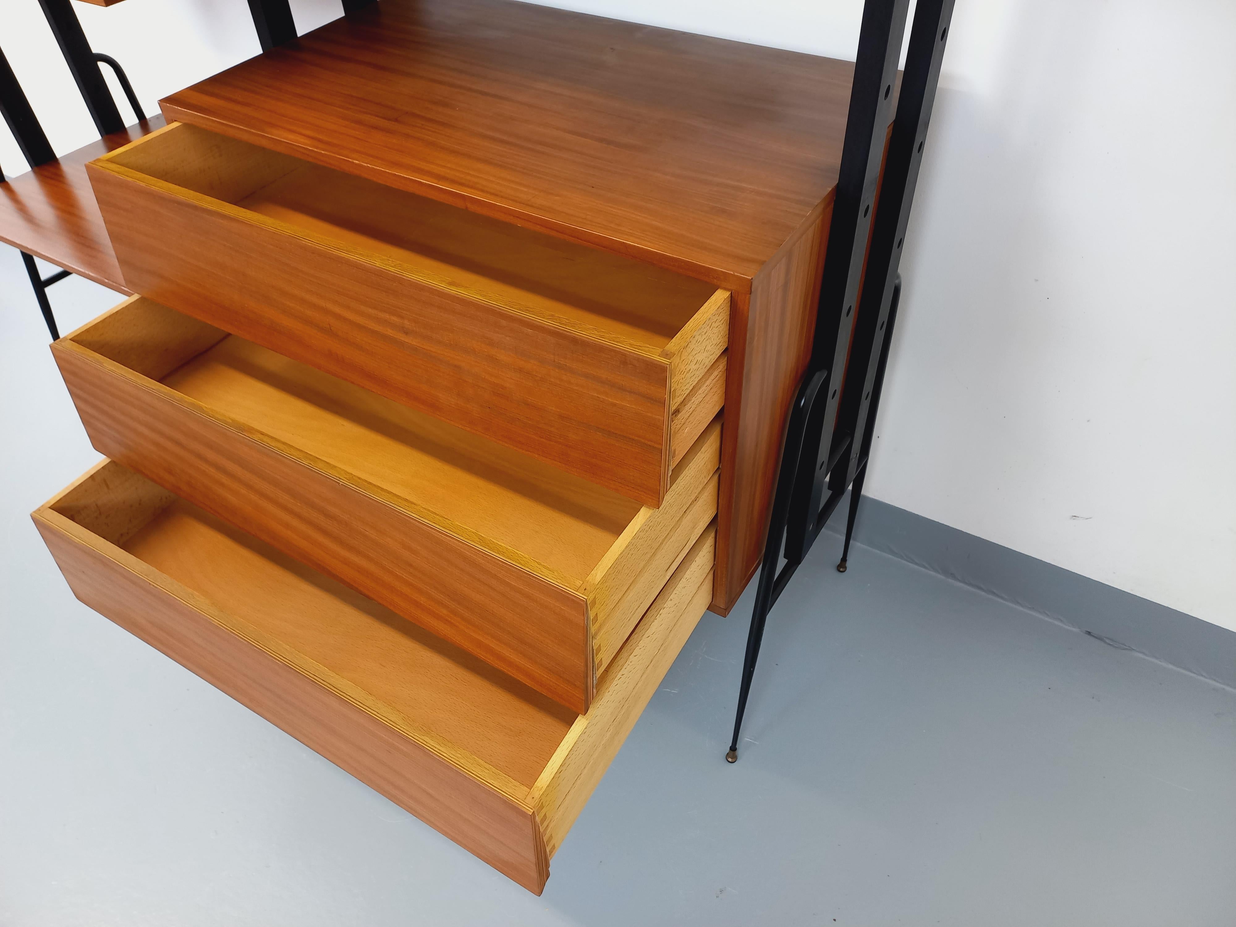 Bibliothèque étagère italienne double modulable vintage en teck et métal 3