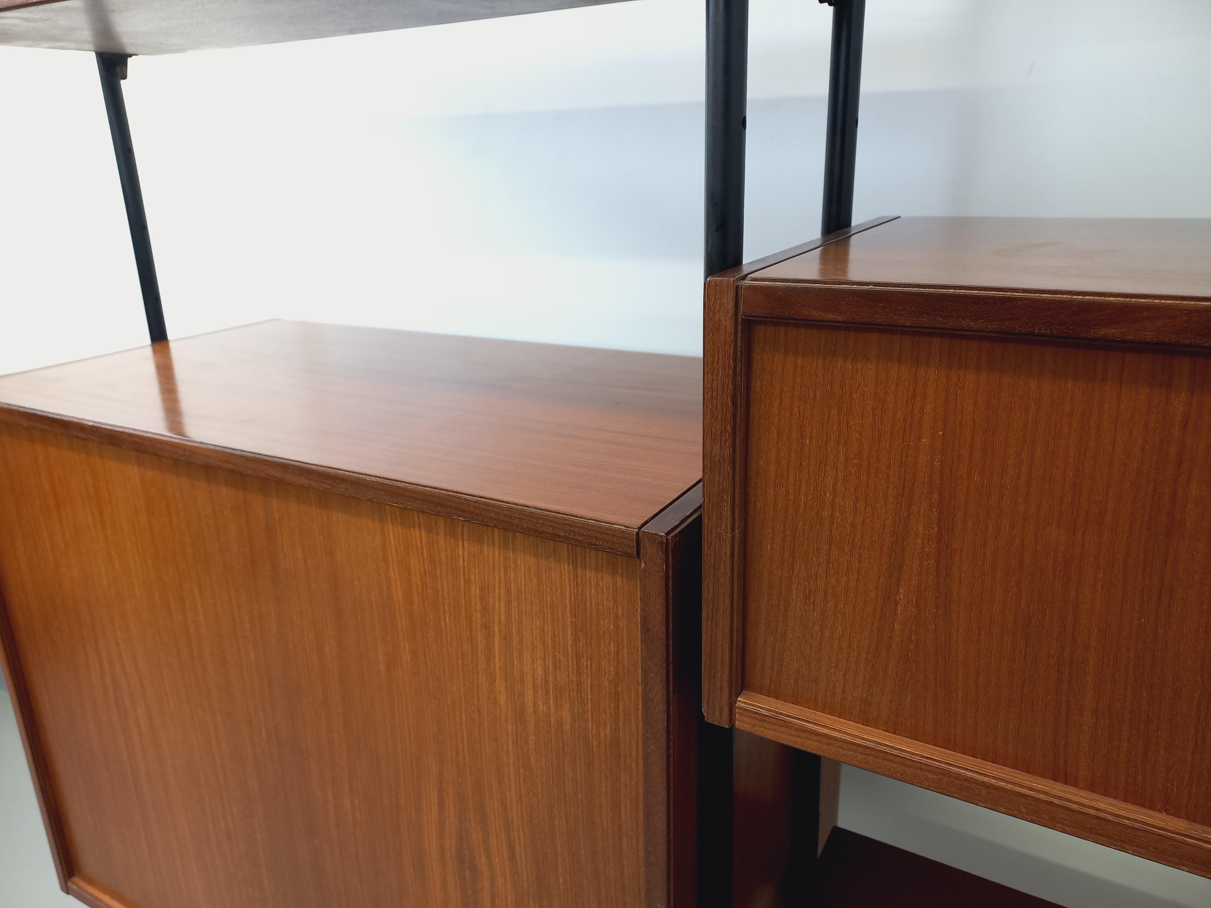 Bibliothèque étagère italienne double modulable vintage en teck et métal 5