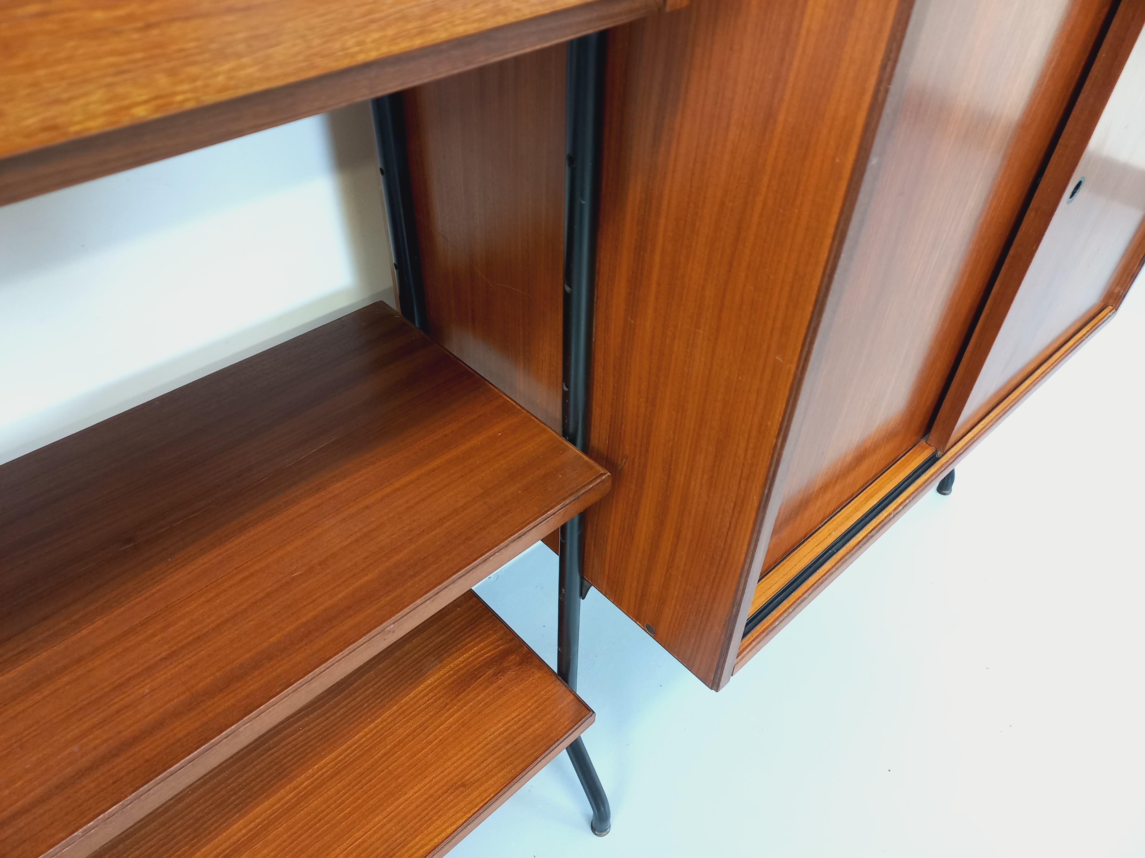 Bibliothèque étagère italienne double modulable vintage en teck et métal 7