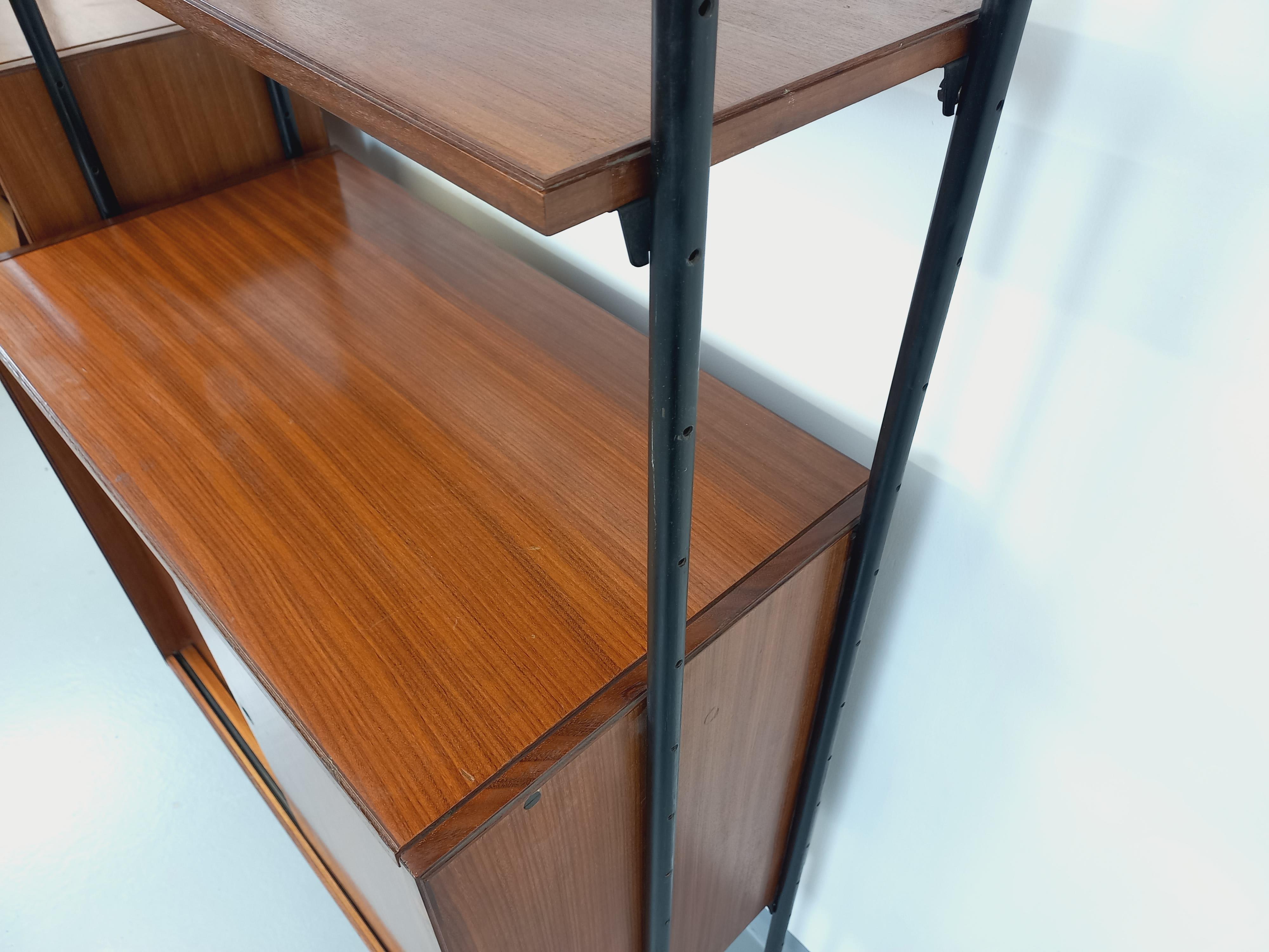 Bibliothèque étagère italienne double modulable vintage en teck et métal 9