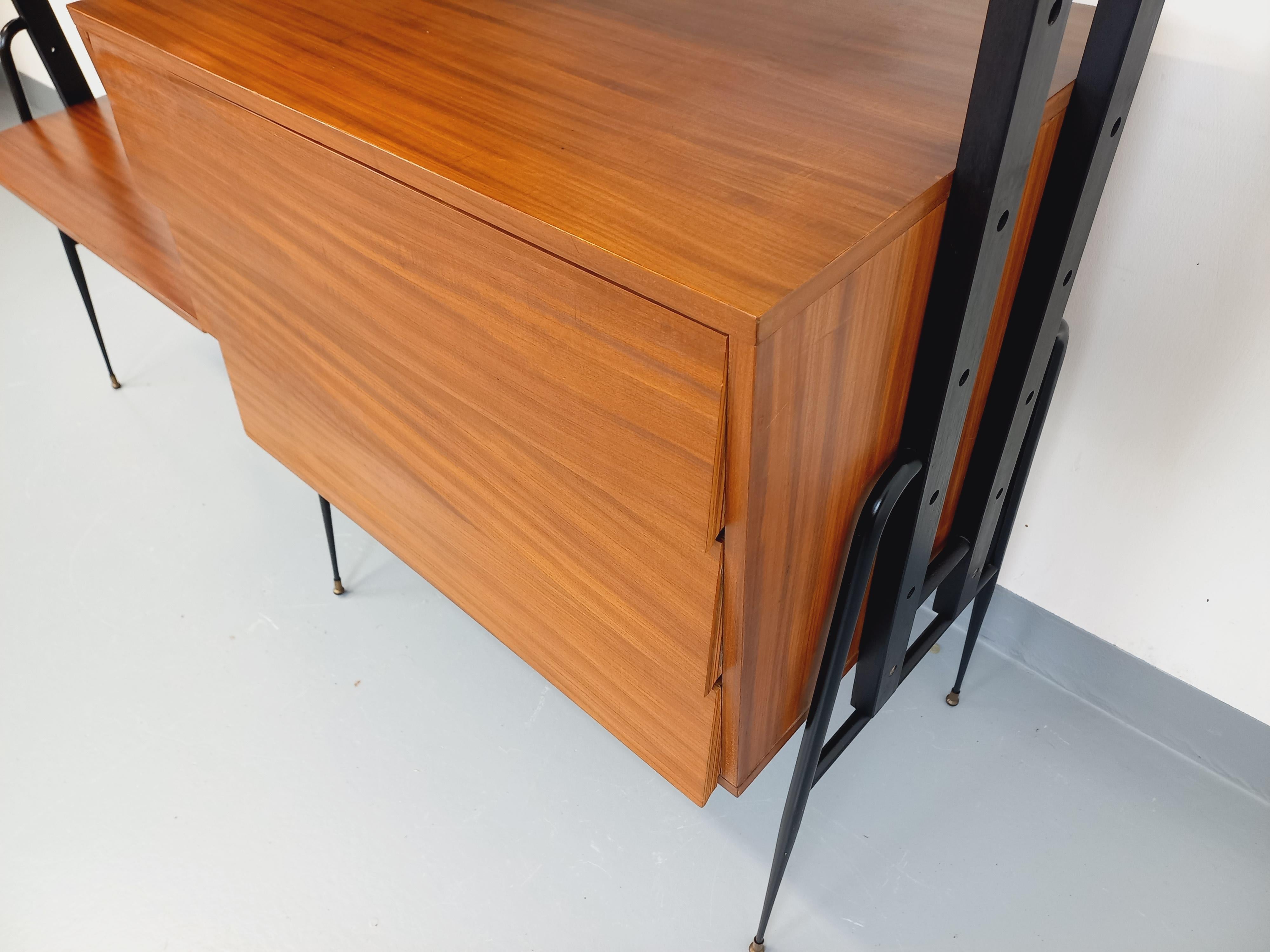 Bibliothèque étagère italienne double modulable vintage en teck et métal 8