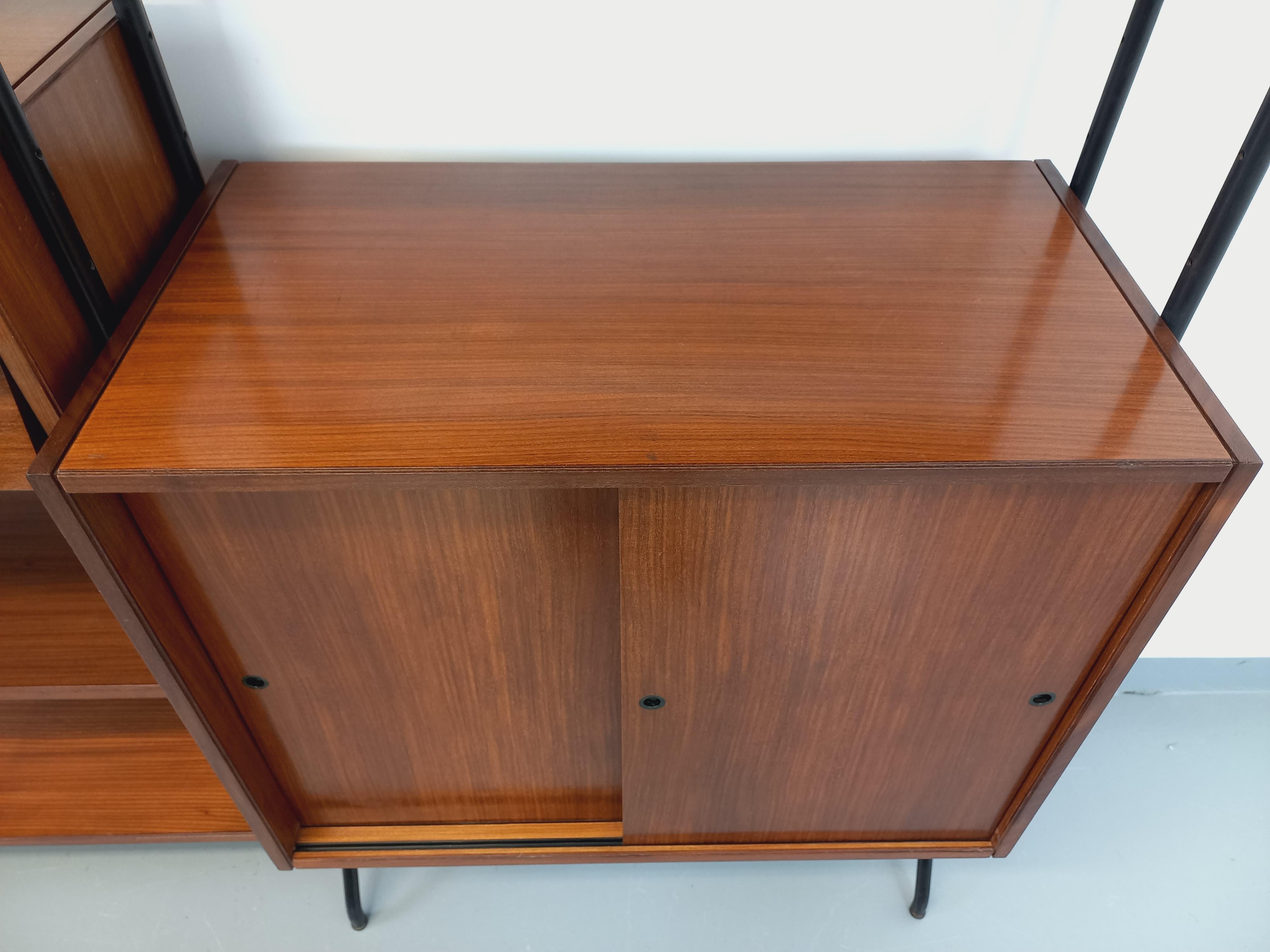 Bibliothèque étagère italienne double modulable vintage en teck et métal 10