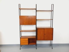 Bibliothèque étagère italienne double modulable vintage en teck et métal