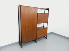 Bibliothèque étagère italienne double modulable vintage en teck et métal