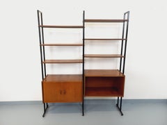 Bibliothèque étagère italienne double modulable vintage en teck et métal