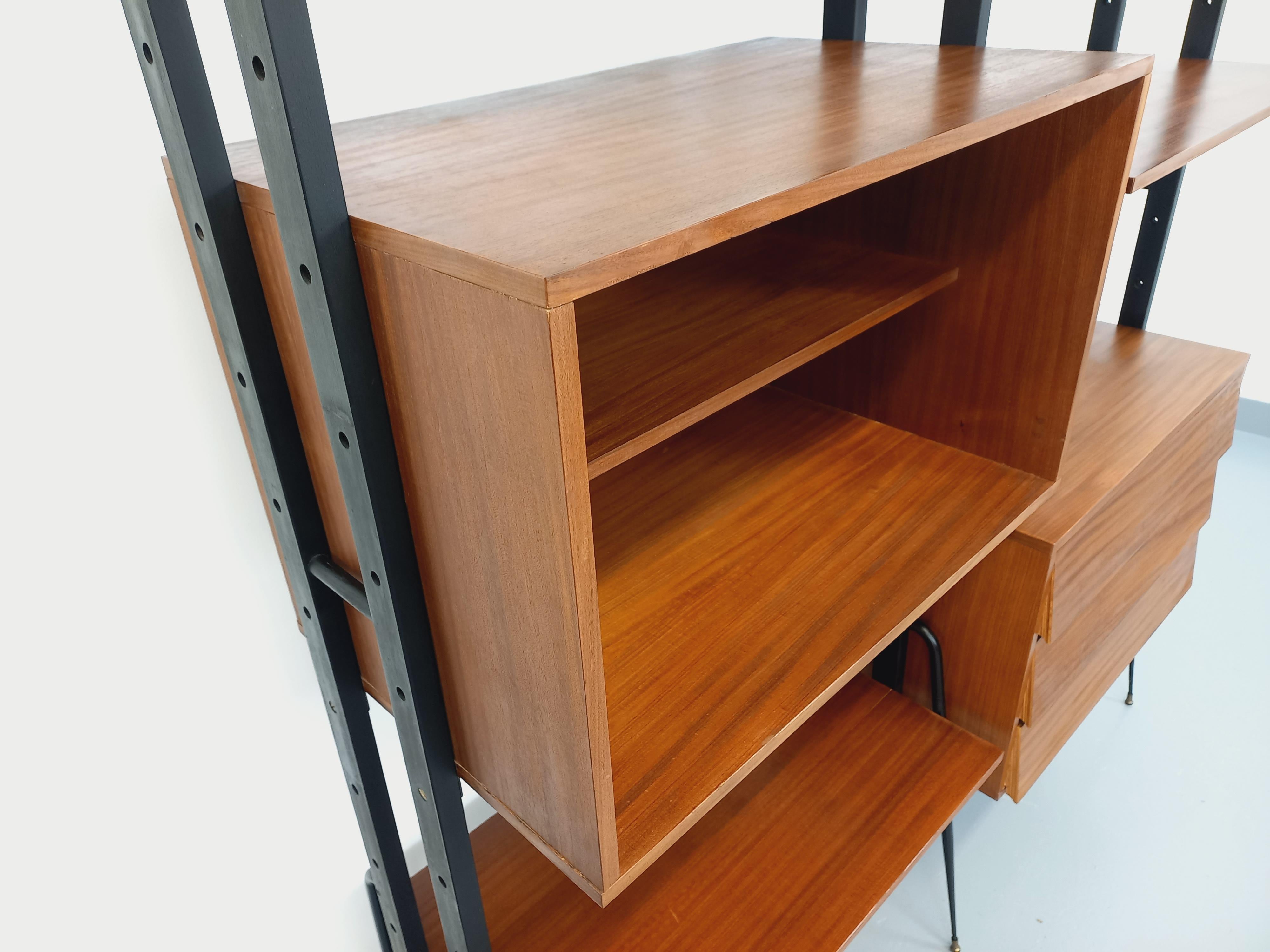 Mid-20th Century Bibliothèque étagère italienne double modulable vintage en teck et métal