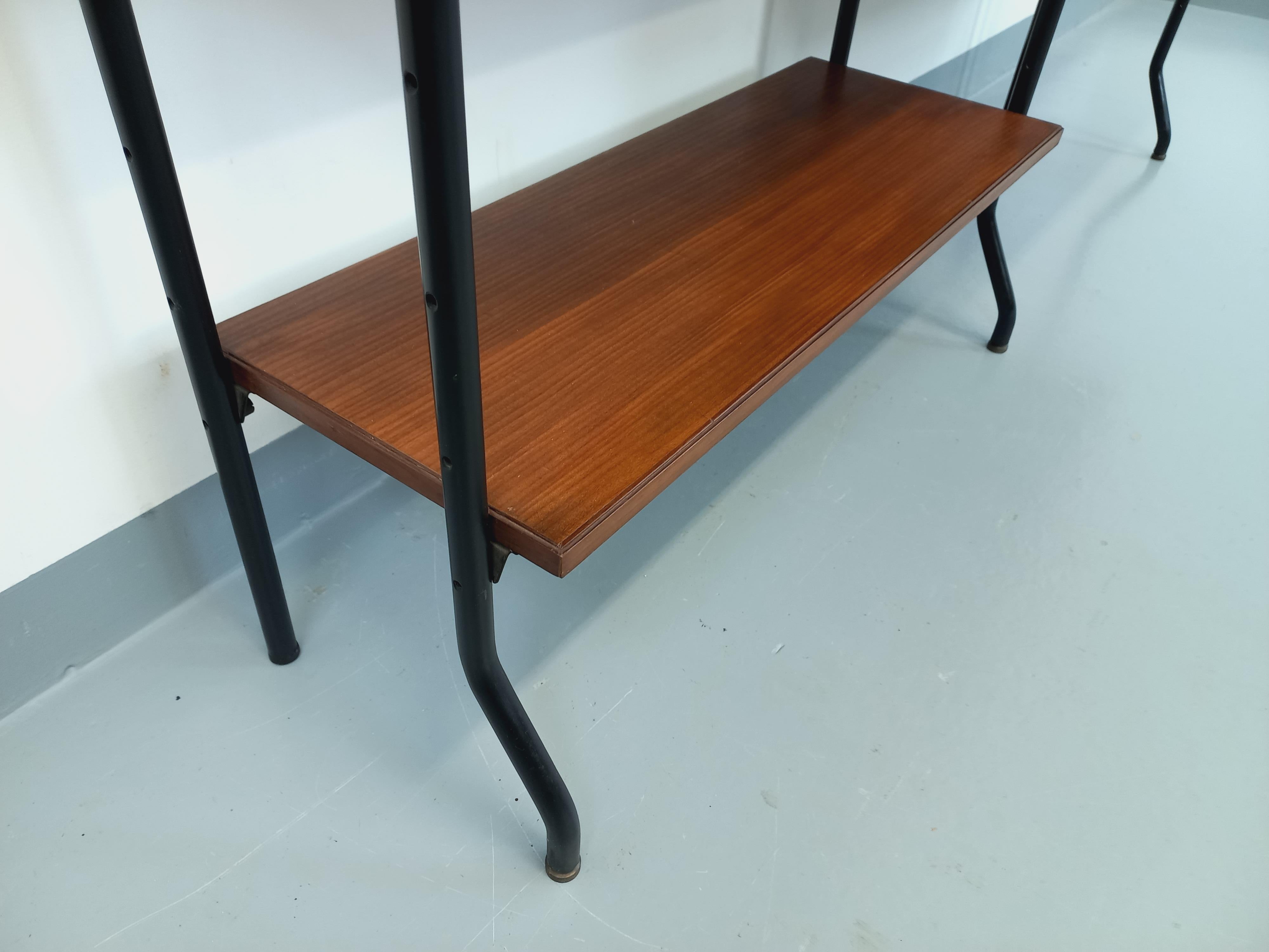 Bibliothèque étagère italienne double modulable vintage en teck et métal 1