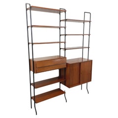 Bibliothèque étagère italienne double modulable vintage en teck et métal