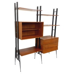 Bibliothèque étagère italienne double modulable vintage en teck et métal