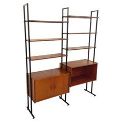 Bibliothèque étagère italienne double modulable vintage en teck et métal