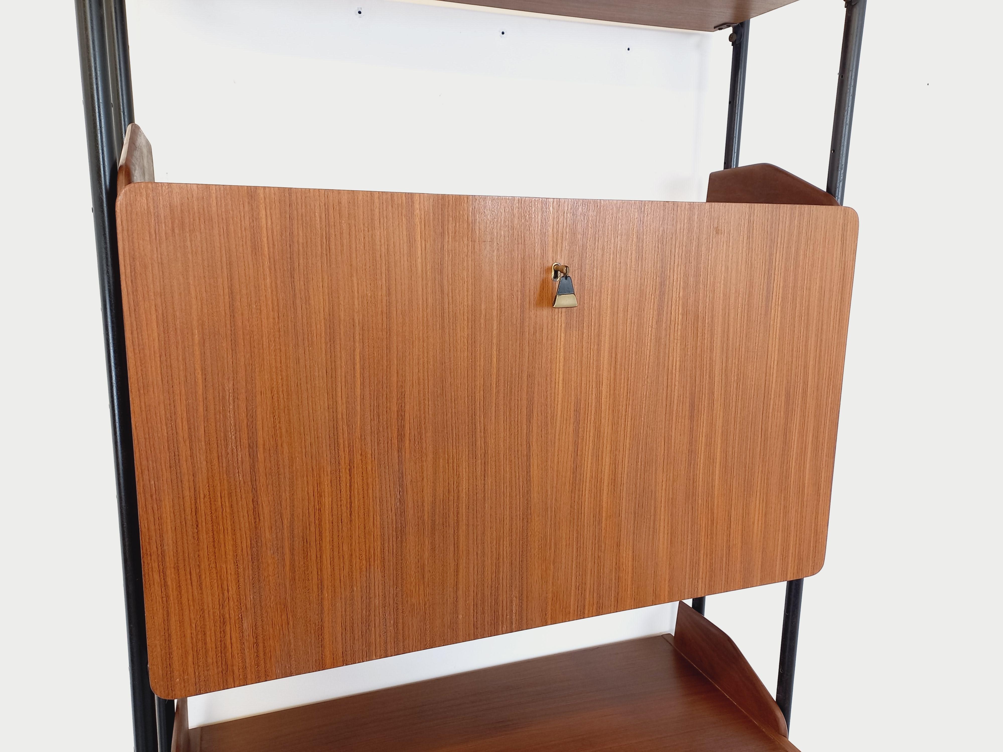 Bibliothèque étagère italienne modulable vintage en teck et métal des années 60 2