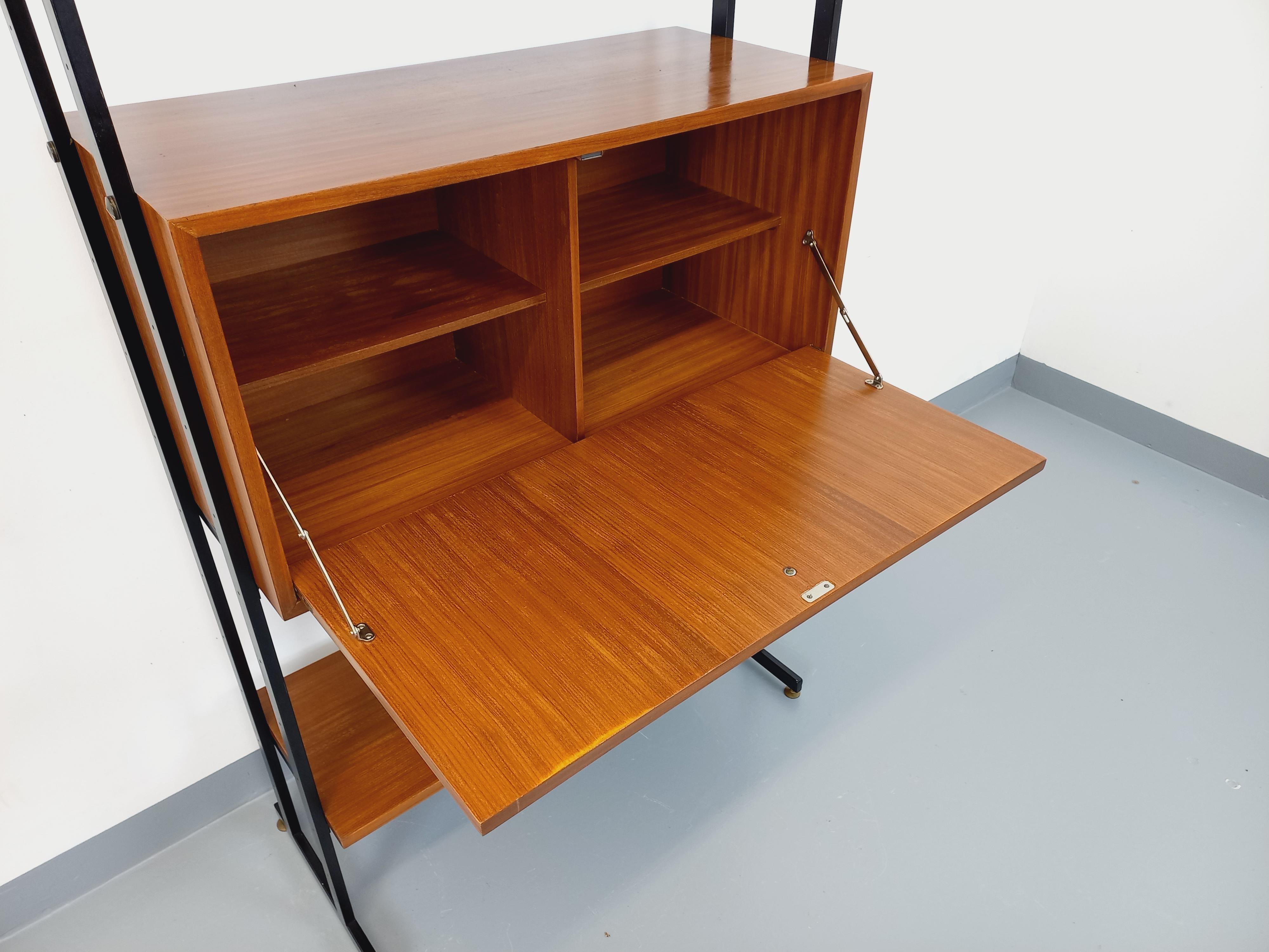 Bibliothèque étagère italienne modulable vintage en teck et métal des années 60 2