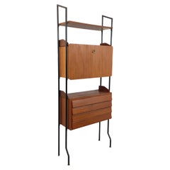 Bibliothèque étagère italienne modulable vintage en teck et métal des années 60