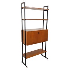 Bibliothèque étagère italienne modulable vintage en teck et métal des années 60
