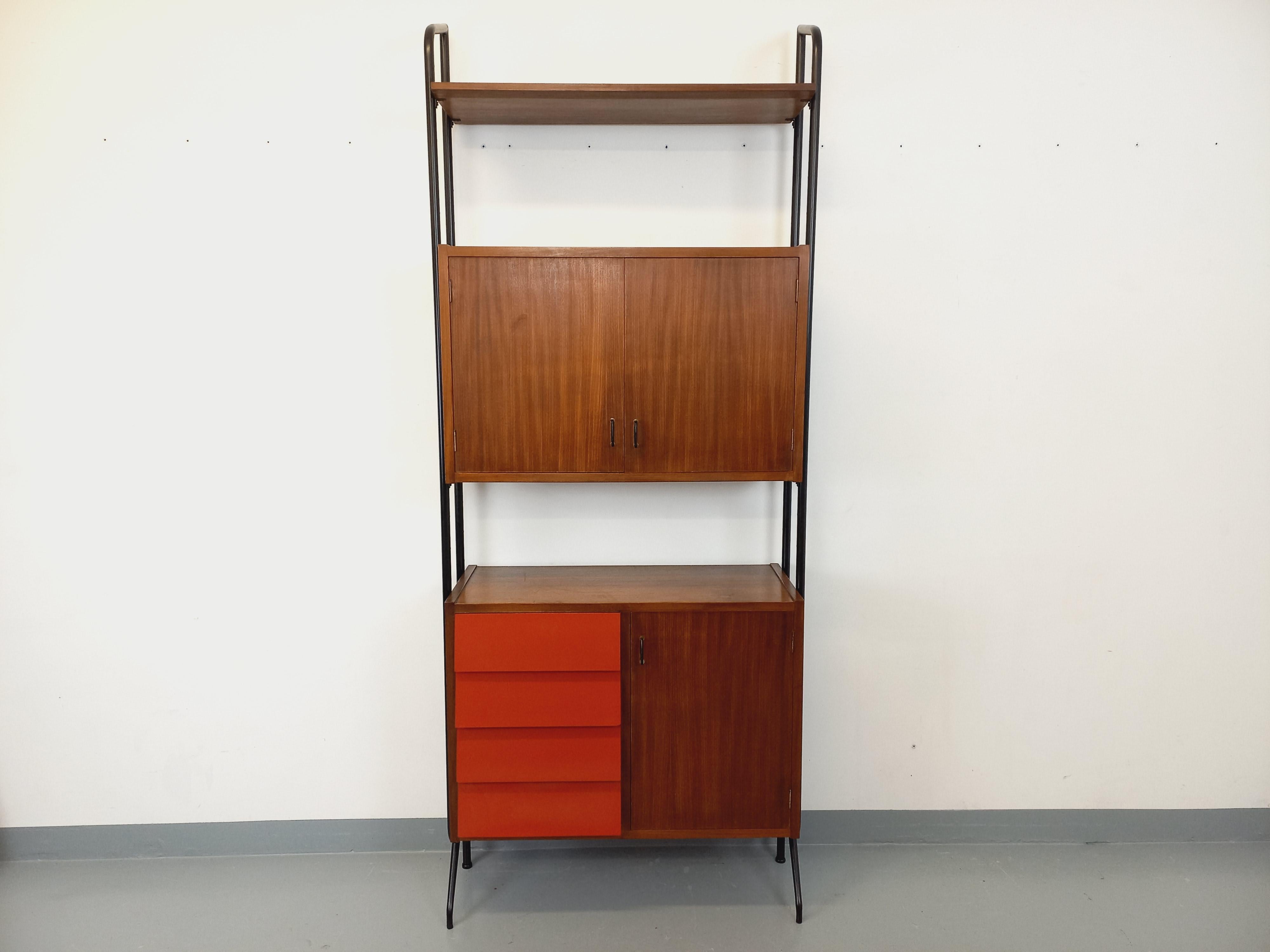 Bibliothèque étagère italienne modulable vintage en teck, métal et mélaminé en venta 3