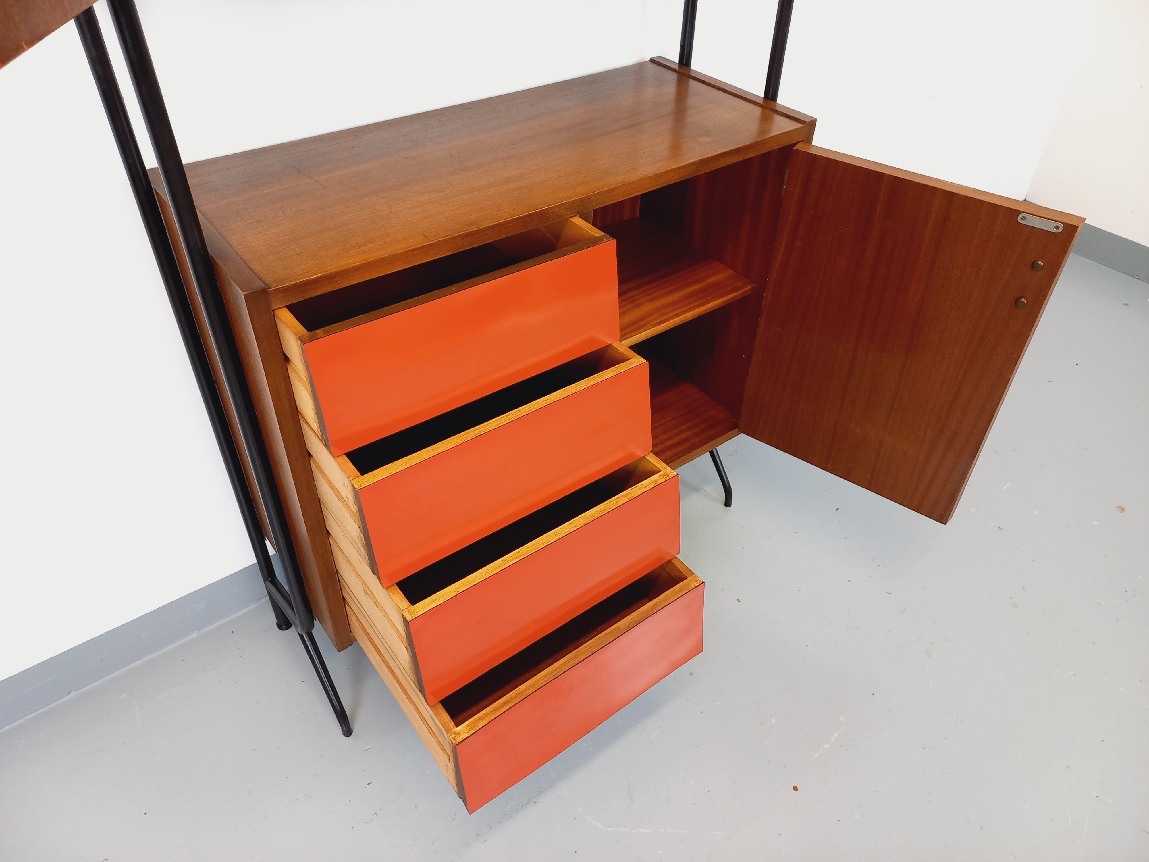 Bibliothèque étagère italienne modulable vintage en teck, métal et mélaminé en venta 4