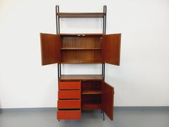 Bibliothèque étagère italienne modulable vintage en teck, métal et mélaminé