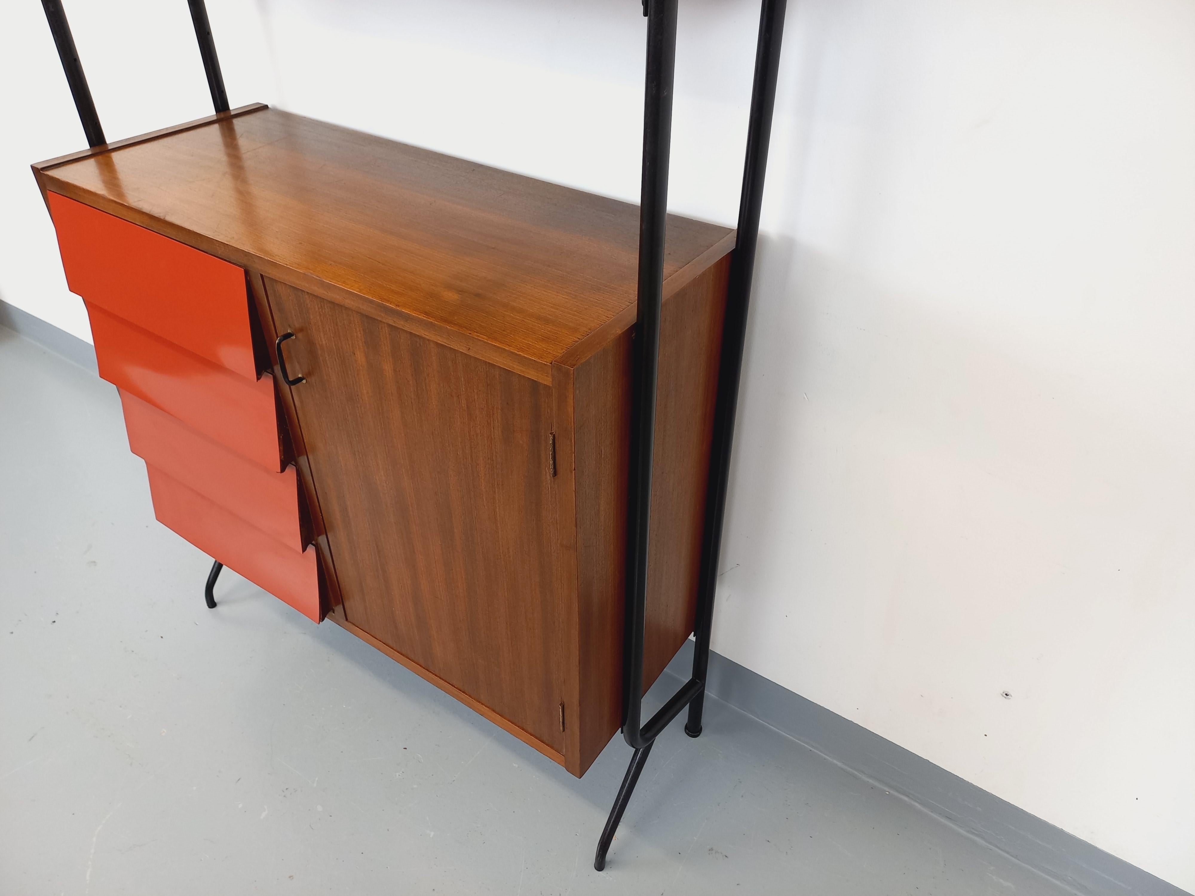 Bibliothèque étagère italienne modulable vintage en teck, métal et mélaminé en venta 1