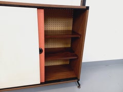 Bibliothèque étagère italienne modulable vintage mélaminé décor bois et métal