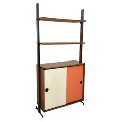 Bibliothèque étagère italienne modulable vintage mélaminé décor bois et métal