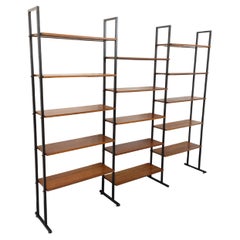 Bibliothèque étagère italienne triple modulable vintage en teck et métal