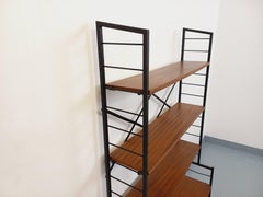 Bibliothèque étagère italienne vintage en teck et métal des années 60