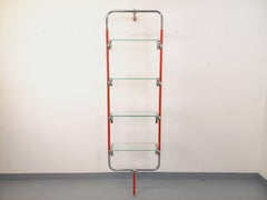 Bibliothèque étagère modulable style Bauhaus vintage en métal rouge, chrome