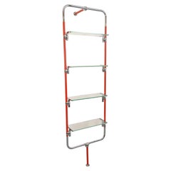 Bibliothèque étagère modulable style Bauhaus vintage en métal rouge, chrome