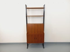Bibliothèque étagère secrétaire modulable vintage en teck et métal des années 60