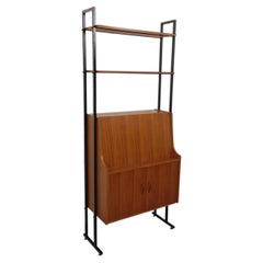 Bibliothèque étagère secrétaire modulable vintage en teck et métal des années 60