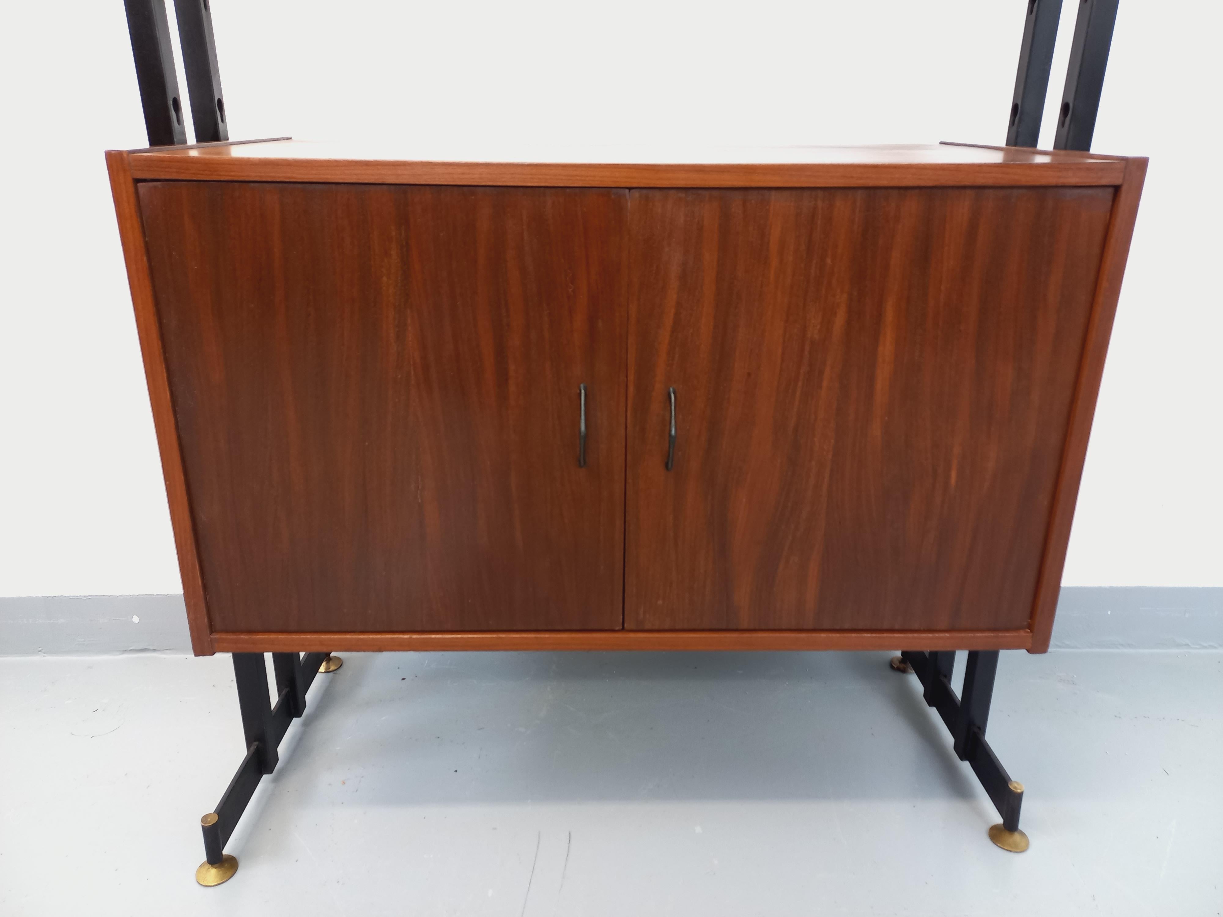 Bibliothèque étagère vintage en teck et métal des années 60 2