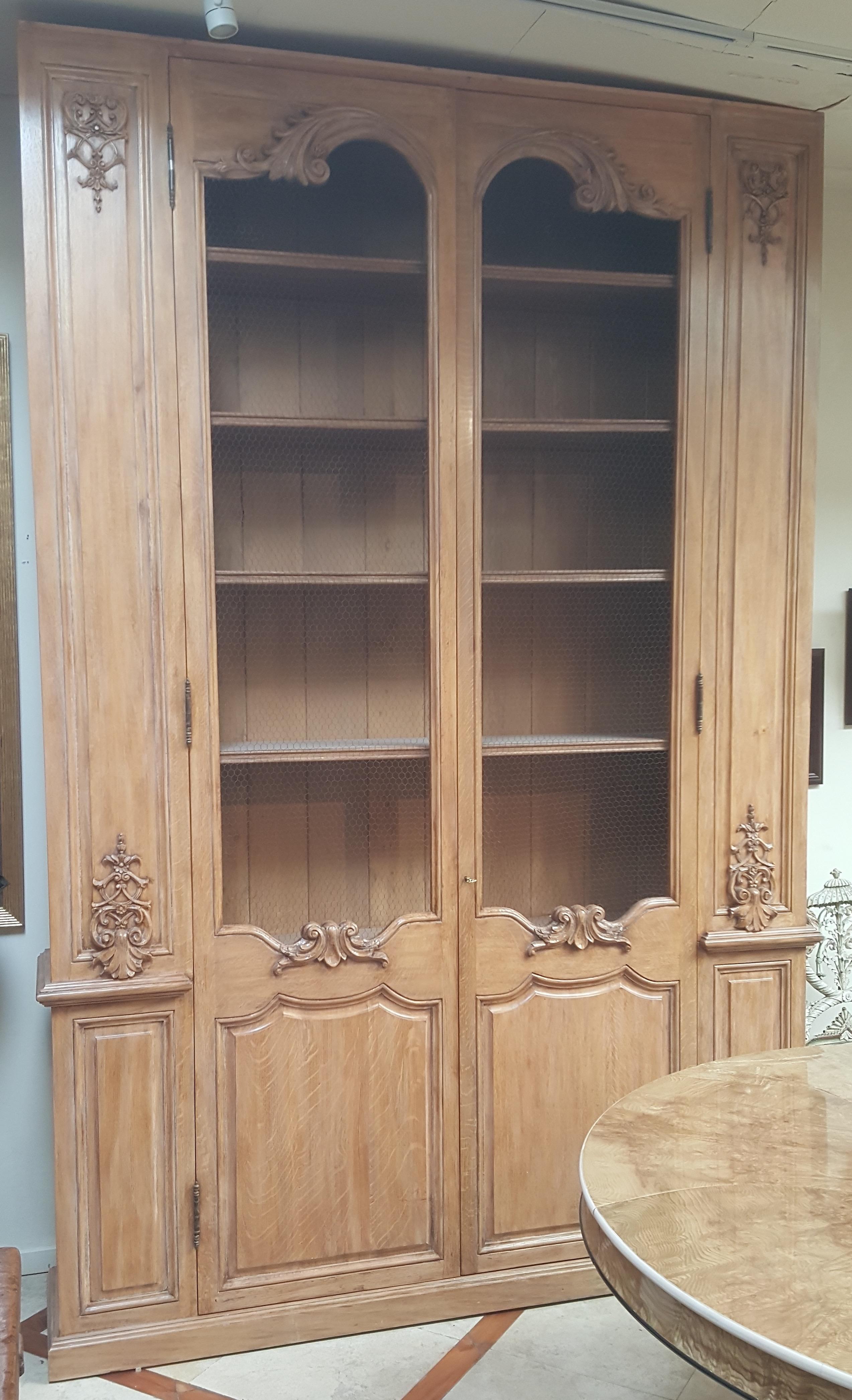 Renaissance Bibliotheque Hand Carved Details in Oak For Sale