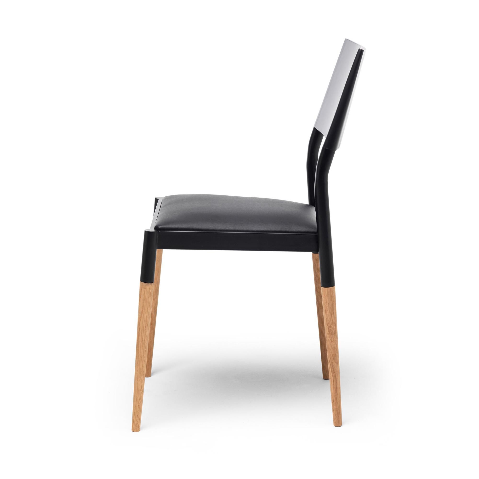 Italian 21st Century Modern Steel And Wood Chair With Leather Upholstered Seat For Sale