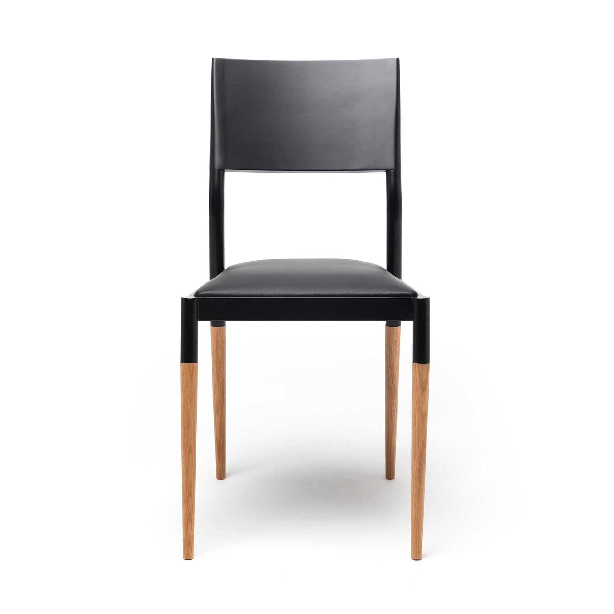 Turned 21st Century Modern Steel And Wood Chair With Leather Upholstered Seat For Sale