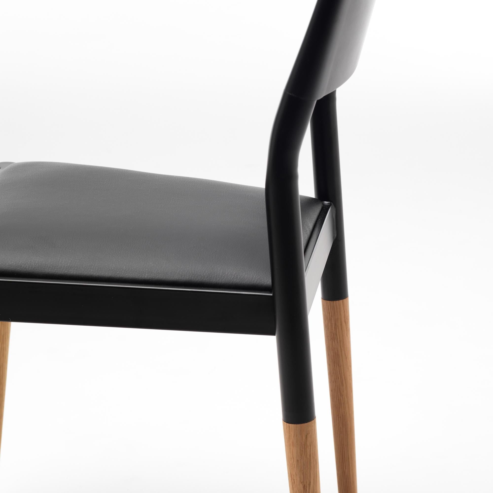 21st Century Modern Steel And Wood Chair With Leather Upholstered Seat In New Condition For Sale In Milan, IT