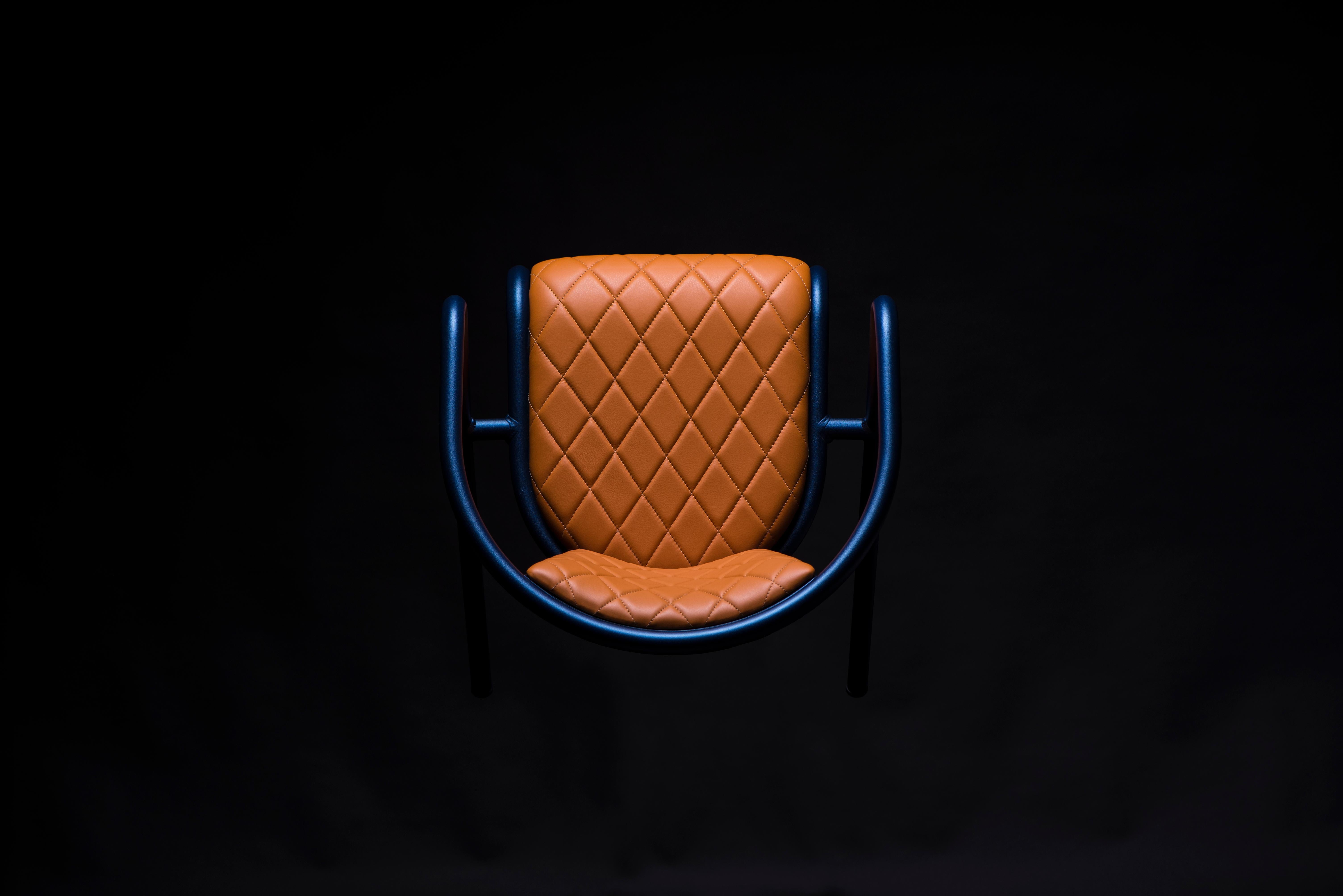 Portuguese BICAchair Modern Steel Armchair Admiral Grain, Upholstery in Natural Leather For Sale