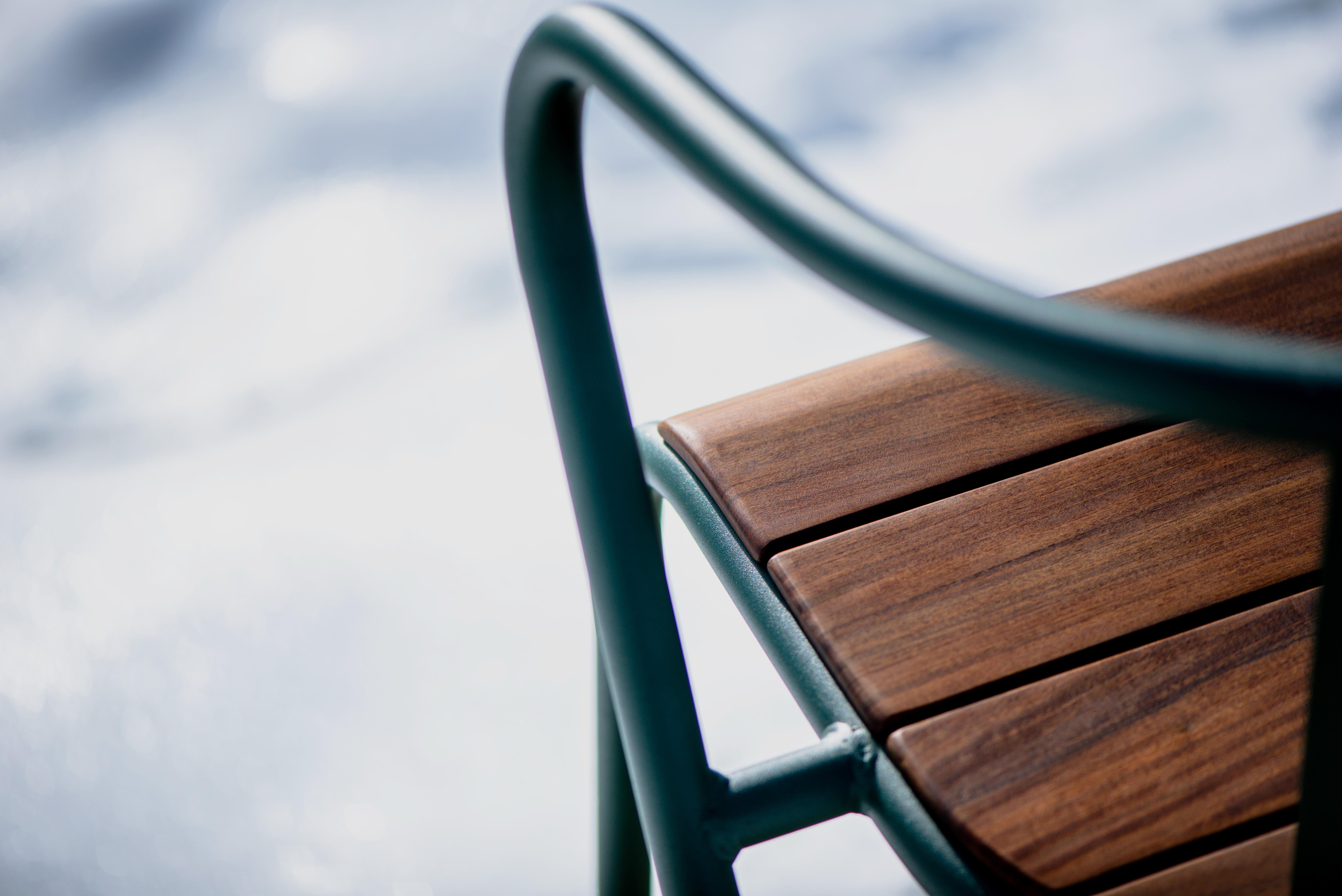 Contemporary BICAchair Modern Outdoor Steel Armchair Basil Grain with Ipê Wood Slabs For Sale