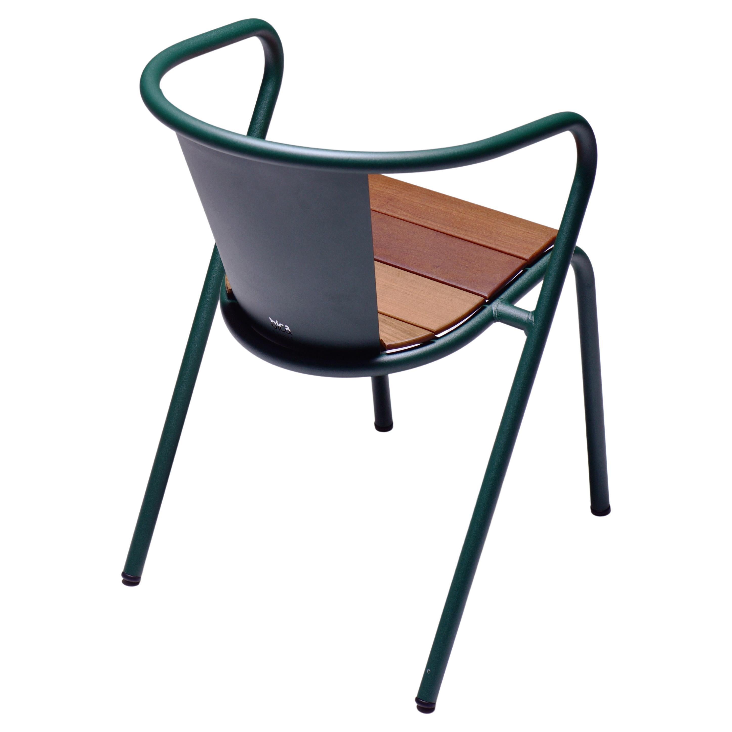 BICAchair Modern Outdoor Steel Armchair Basil Grain with Ipê Wood Slabs For Sale