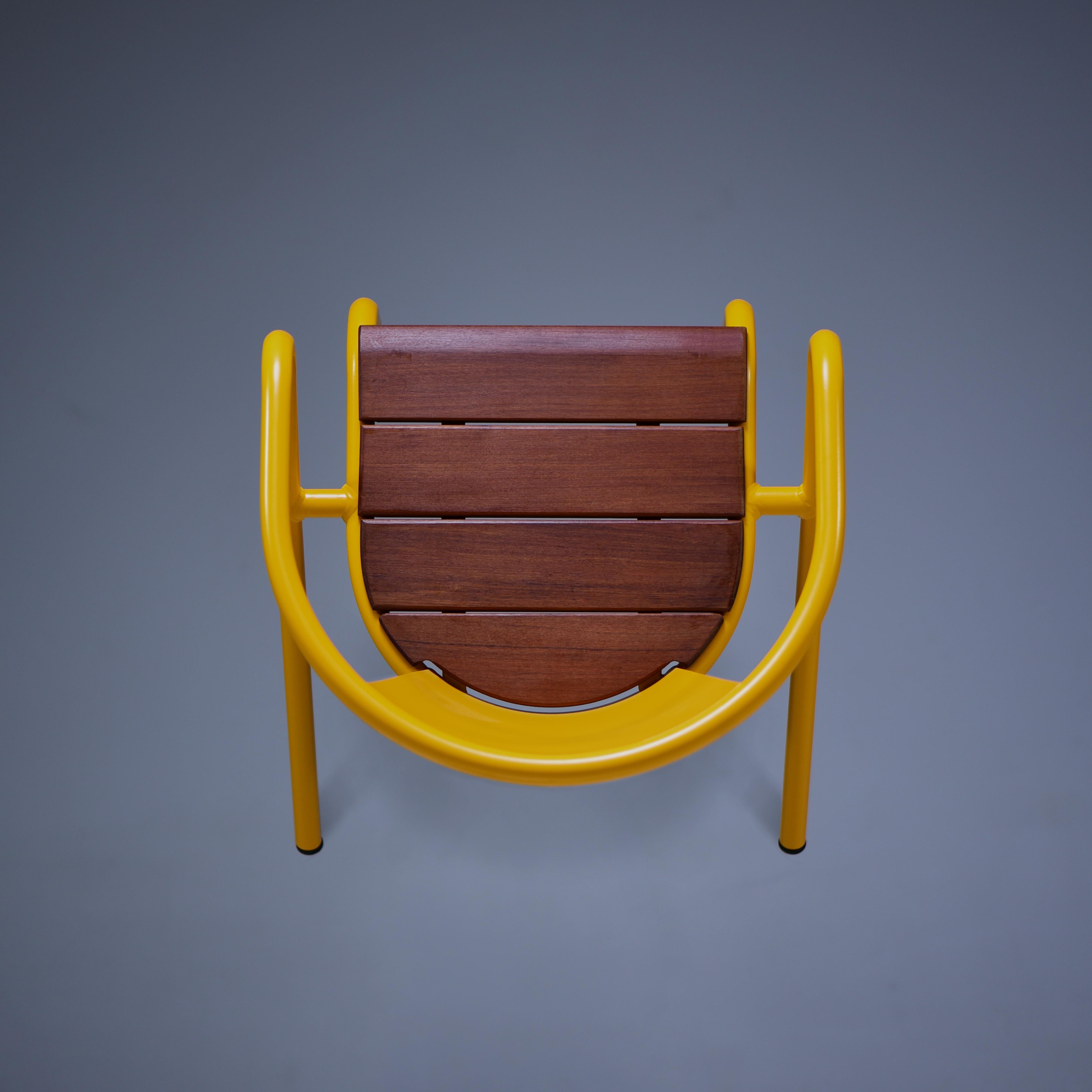 Contemporary BICAchair Modern Outdoor Steel Armchair Melon Yellow with Ipê Wood Slabs For Sale