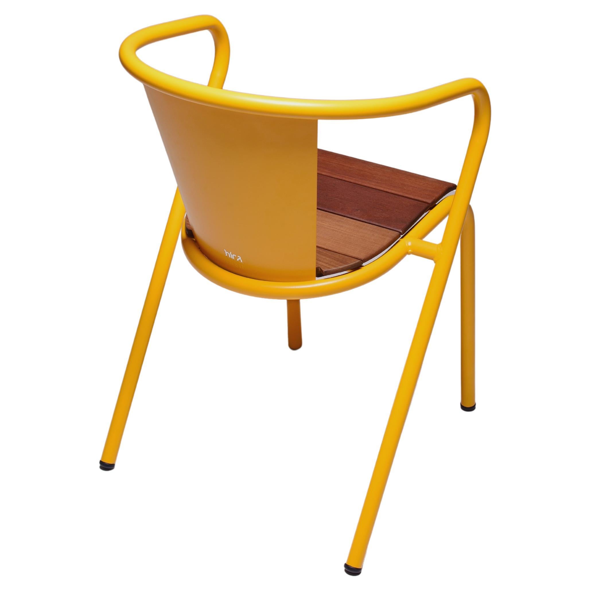 BICAchair Modern Outdoor Steel Armchair Melon Yellow with Ipê Wood Slabs For Sale