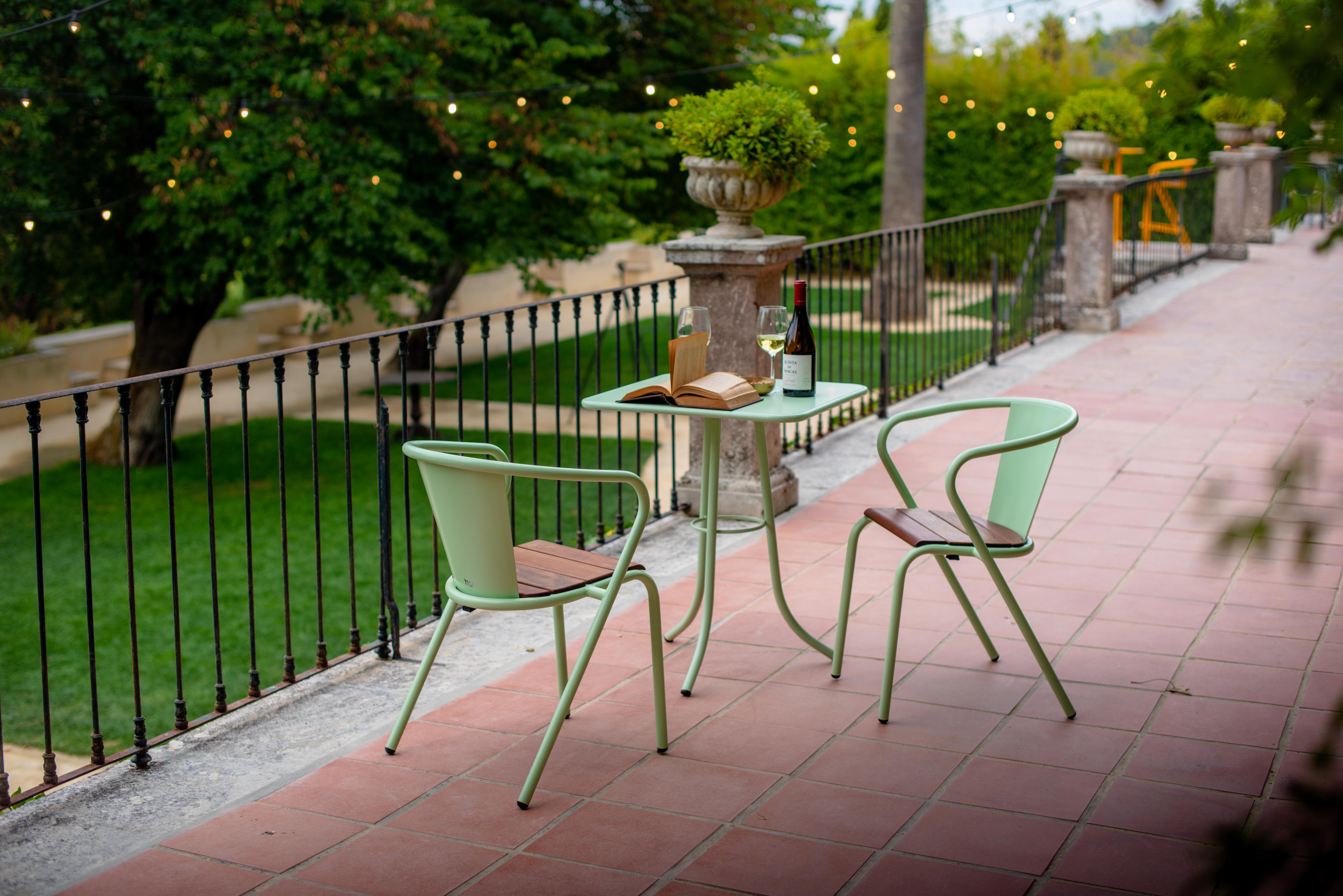 BICAchair Modern Outdoor Steel Armchair Pastel Green with Ipê Wood Slabs For Sale 5