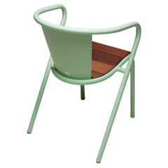 BICAchair Modern Outdoor Steel Armchair Pastel Green with Ipê Wood Slabs