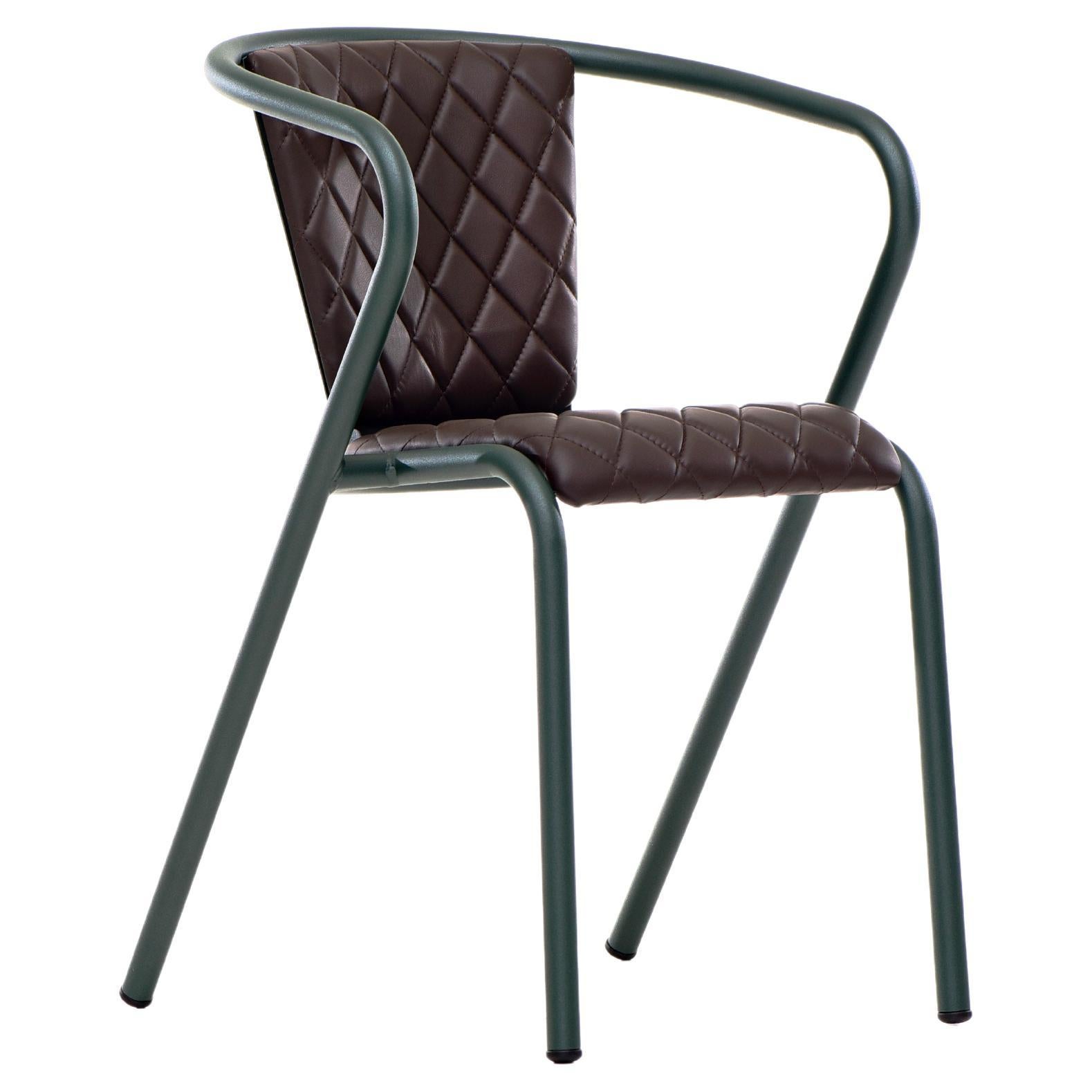 BICAchair Modern Steel Armchair Basil Grain, Upholstery in Natural Leather For Sale