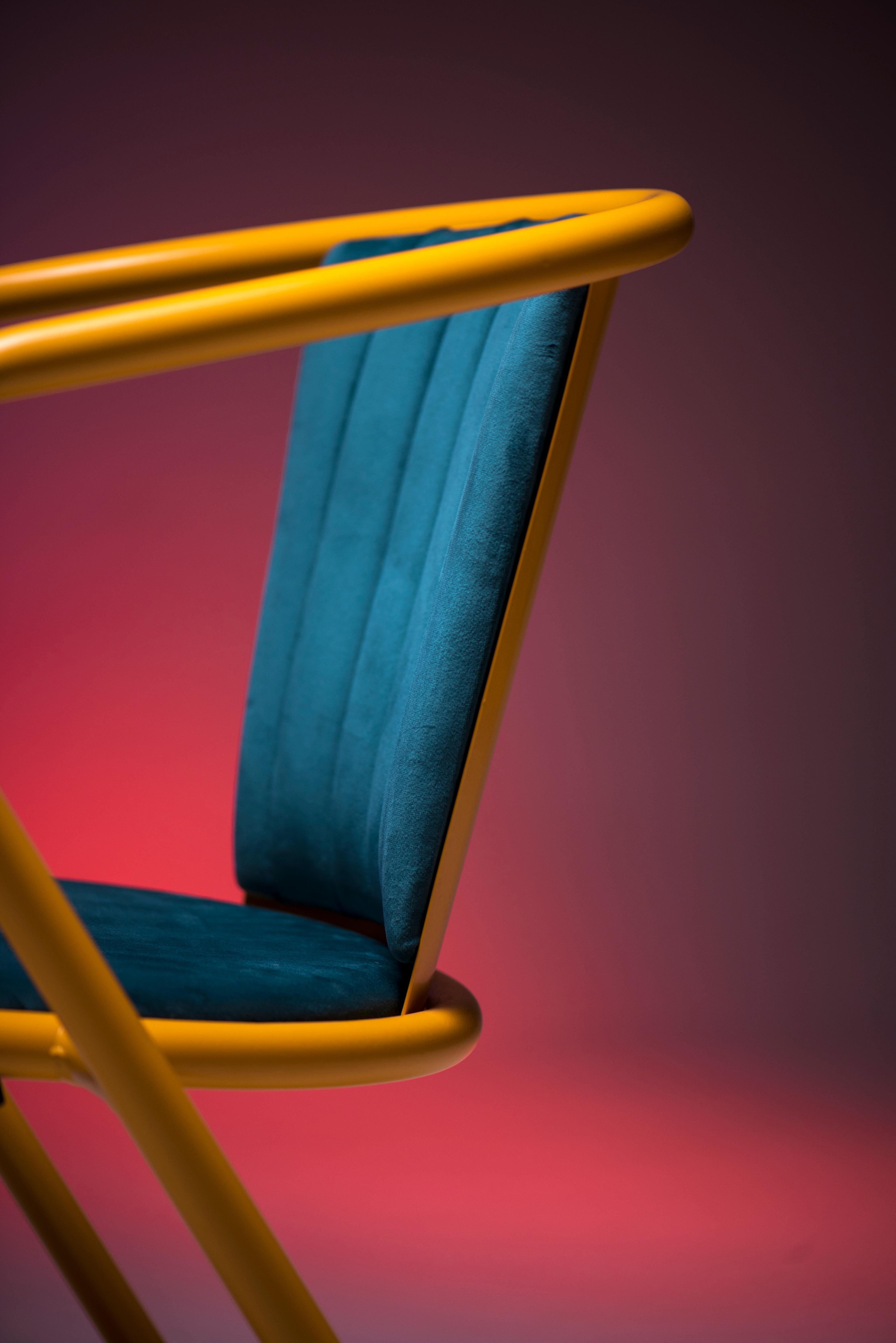 BICAchair Modern Steel Armchair Melon Yellow, Upholstery in Soft Velvet For Sale 1