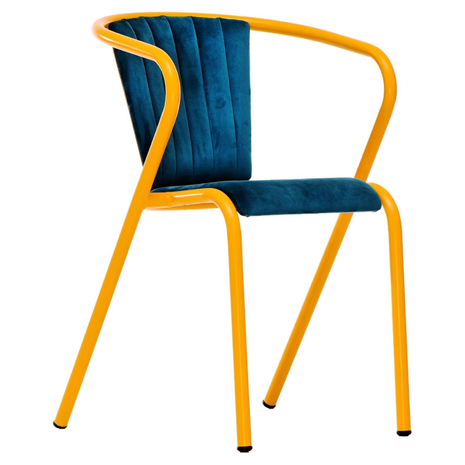 BICAchair Modern Steel Armchair Melon Yellow, Upholstery in Soft Velvet For Sale