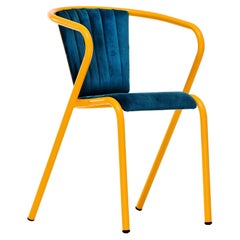 Fauteuil moderne en acier jaune melon, tapisserie en velours souple BICA