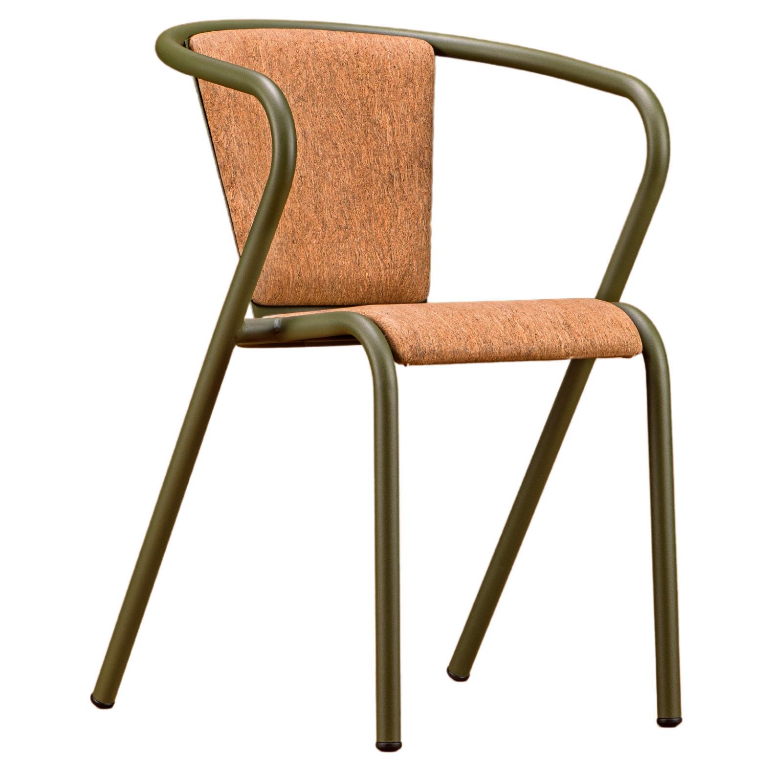 Moderner BICA-Sessel aus Stahl, Oliv, Polsterung aus Naturkork