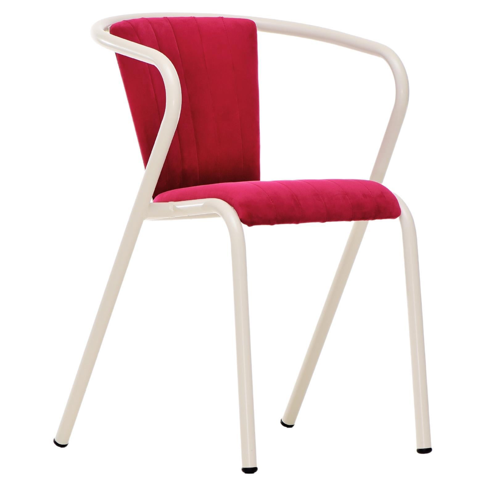 Moderner BICA-Sessel aus Stahl in Austernweiß, Polsterung aus weichem Samt