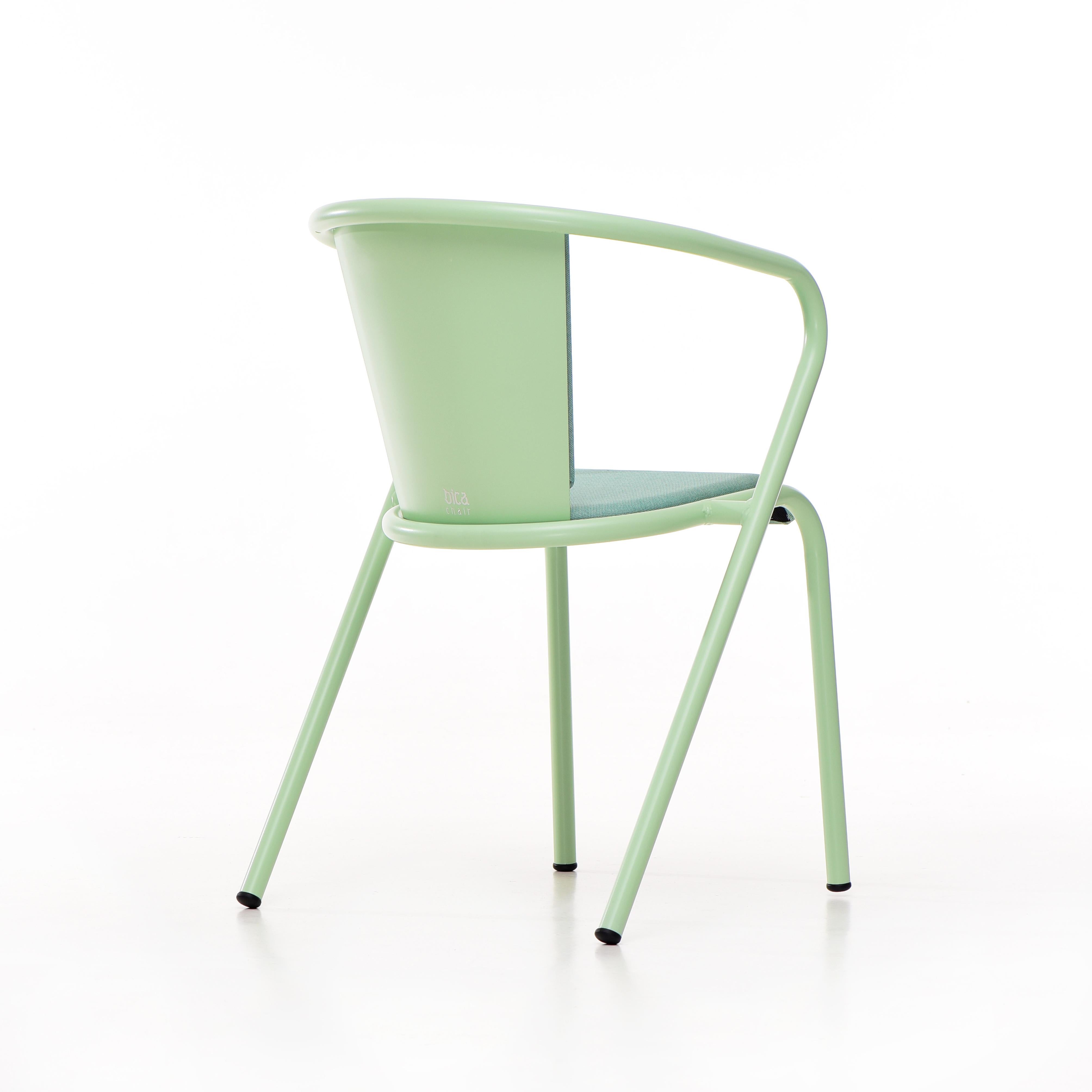 Portuguese BICAchair Modern Steel Armchair Pastel Green, Upholstery in Eco-Fabric For Sale